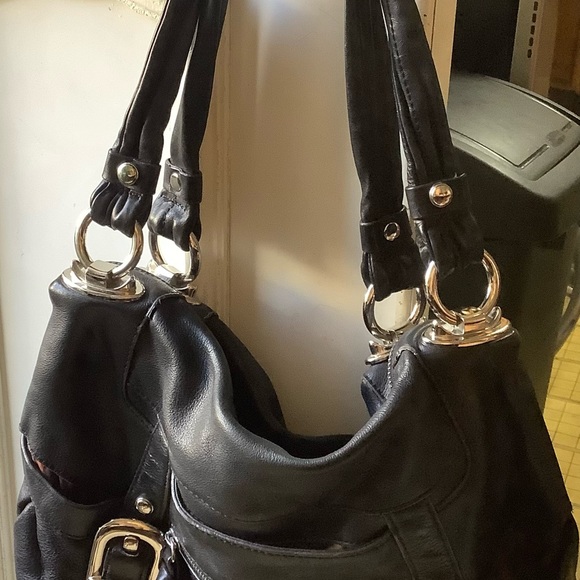 Black b.Makowsky Leather Bag with Silver hardware Excellent Condition Moto bag - Picture 4 of 12